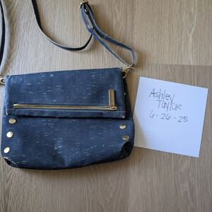 Hammitt Blue and Gold Denim Crossbody Bag with Adjustable Strap